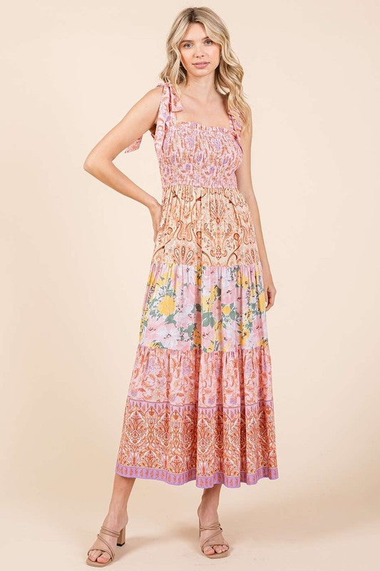 MIXED BORDER PATCHWORK BLOCK PRINT MAXI DRESS