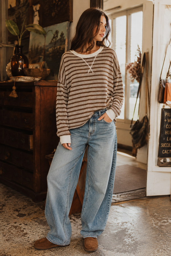 The Ridge Stripe Pullover - Brown
