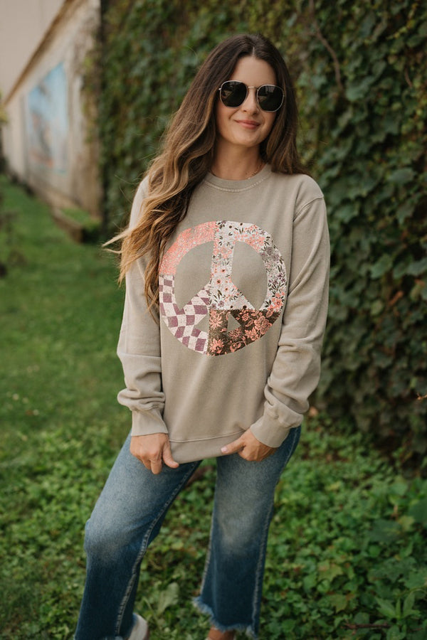 BOHO FLORAL PEACE GRAPHIC SWEATSHIRT