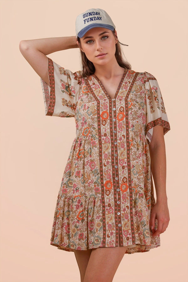 Boho Bloom Button Mini Dress