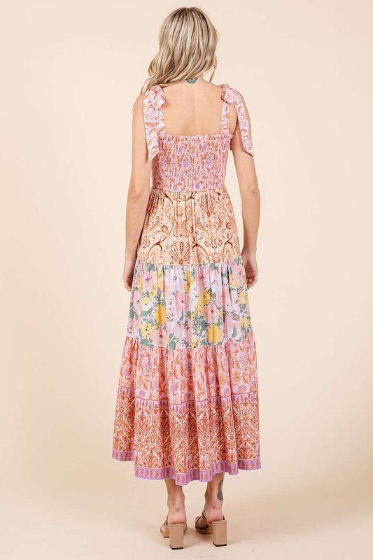 MIXED BORDER PATCHWORK BLOCK PRINT MAXI DRESS