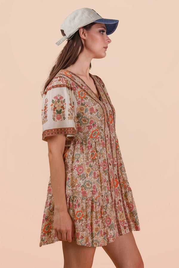 Boho Bloom Button Mini Dress