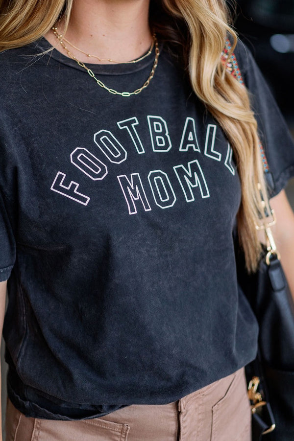 FOOTBALL MOM MINERAL WASHED GRAPHIC TEE