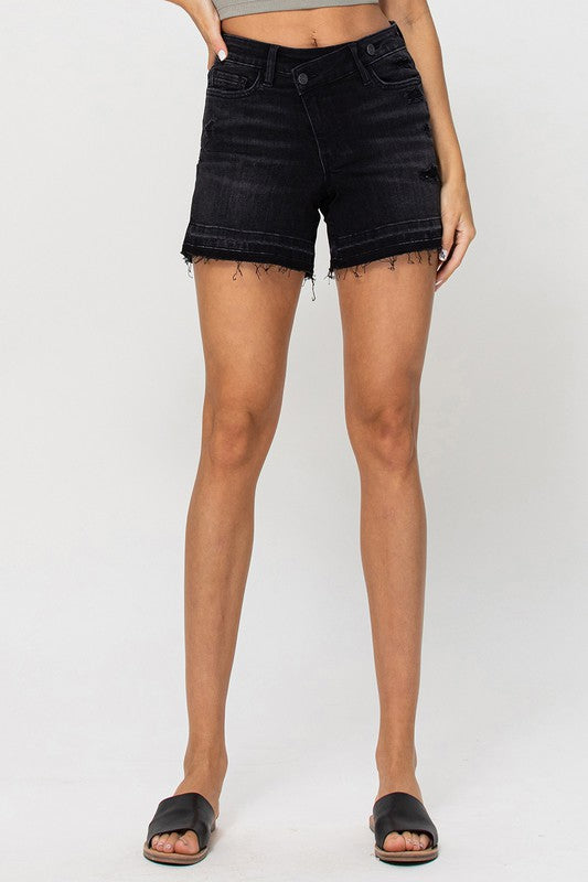 FINE LINE HIGH RISE CRISS CROSS STRETCH SHORTS